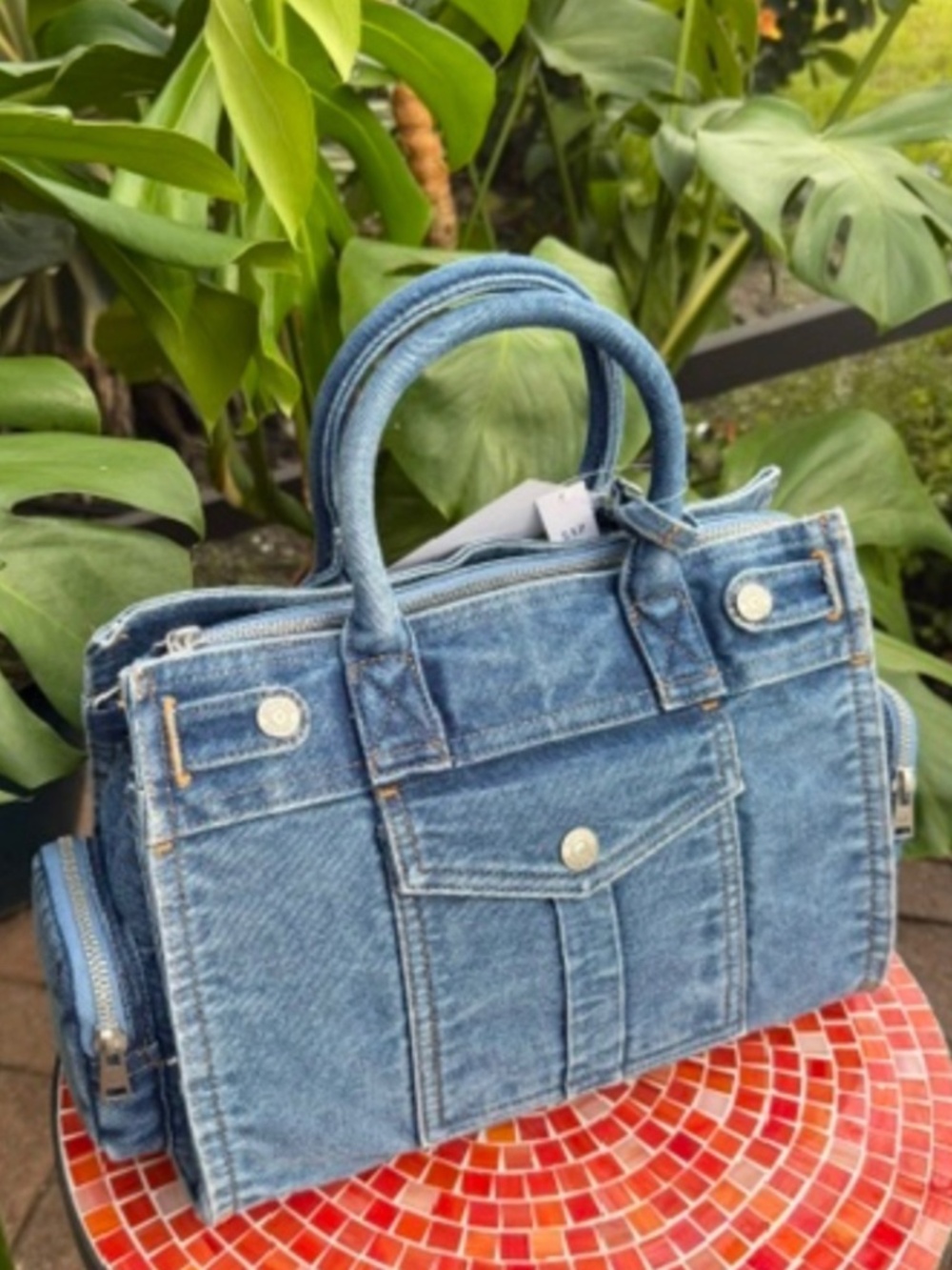 GAP Five Pocket Medium Size Denim Satchel Bag-NWT-Medium Wash - Picture 5 of 11